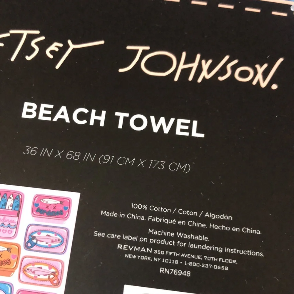 Betsey Johnson Pink Blue SARDINES Fish Print Beach Towel